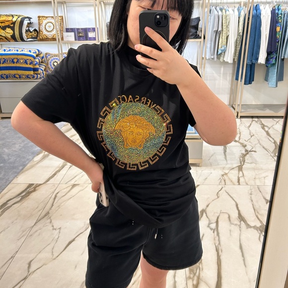 Versace Black Tee with Gold and Green Medusa crystal detail retail 2500 - Picture 3 of 5
